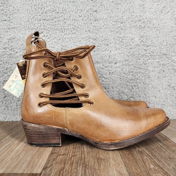 Roper Women's Size 6.5 Tan Burnished Leather Lace-Up Ankle Boots Western Booties - Picture 1 of 9